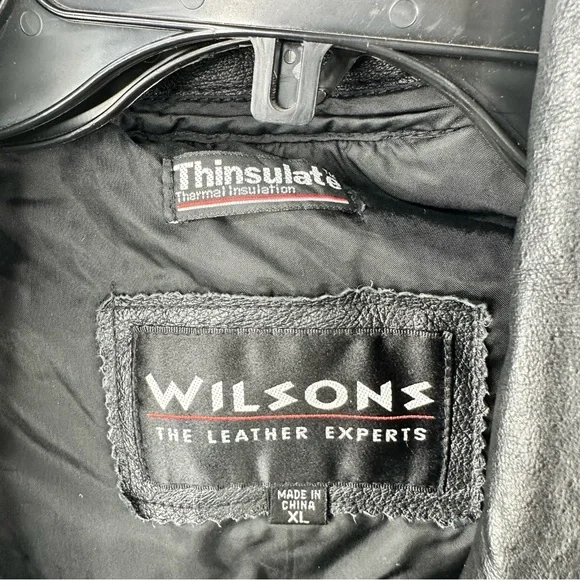 Vintage 80s Wilsons Womens Black Leather Batwing Bomber Jacket Embossed Sz XL - Picture 5 of 10